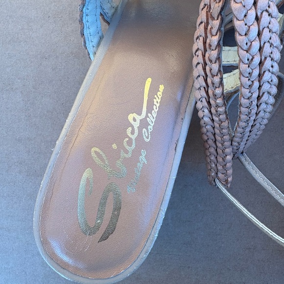 Sbicca Vintage Collection Braided Leather Sandals Tan Square Boho Ankle Strap - Picture 9 of 11